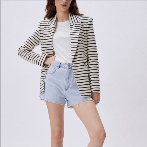 Joie Jackets & Blazers - Joie Striped Blazer and White Pants Outfit